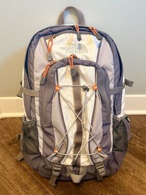 The North Face Heckler Backpack White Gray Orange Laptop School Travel Hiking